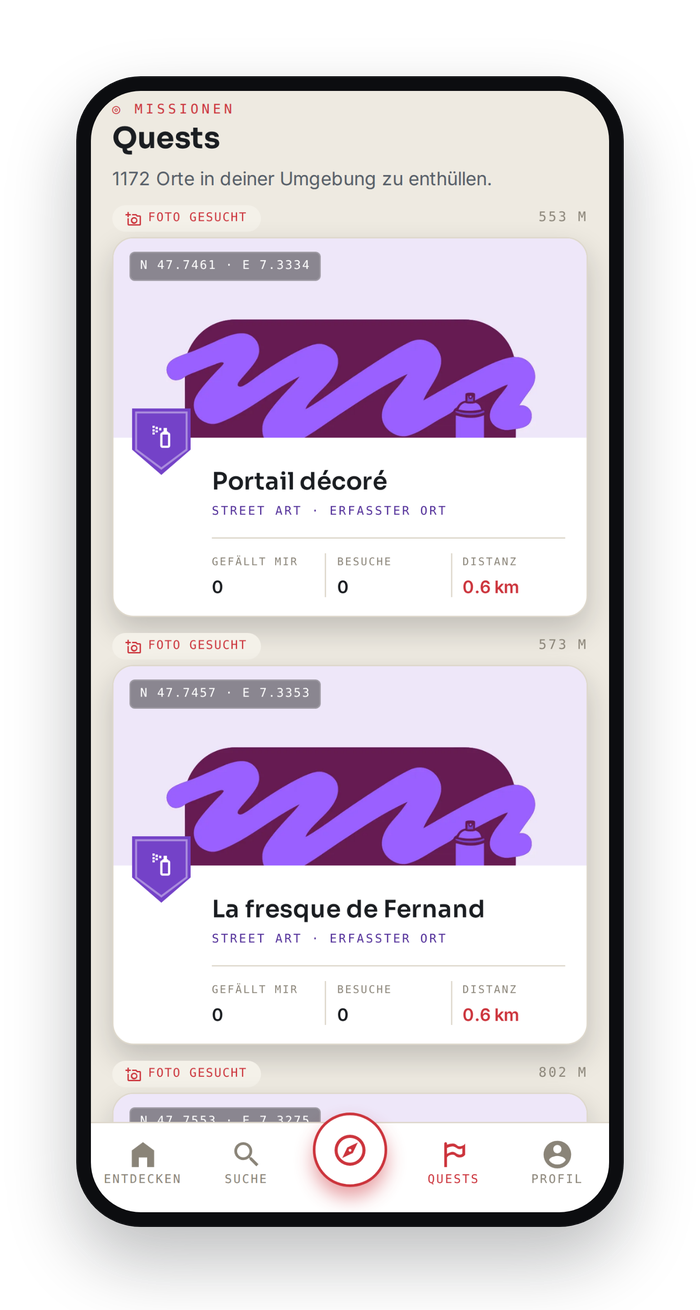 Quests-Modus der Spotto-App