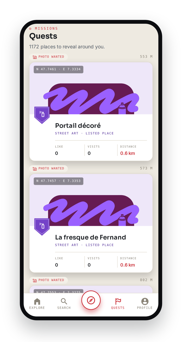 Quests mode in the Spotto app