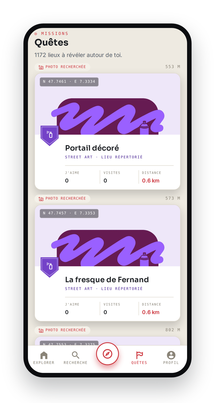 Mode Quêtes de l'app Spotto